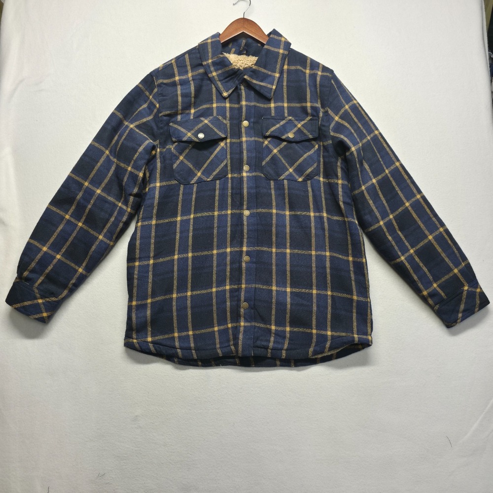 Centro Men's Blue Plaid Sherpa Lined Flannel Shirt Jacket Size Large NWT